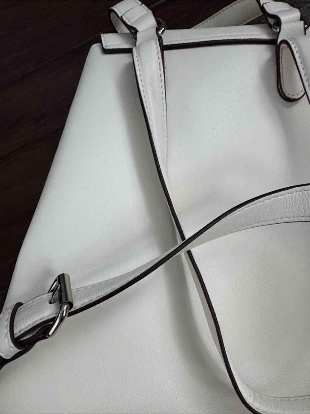 Chaps White Structured Leather Backpack
